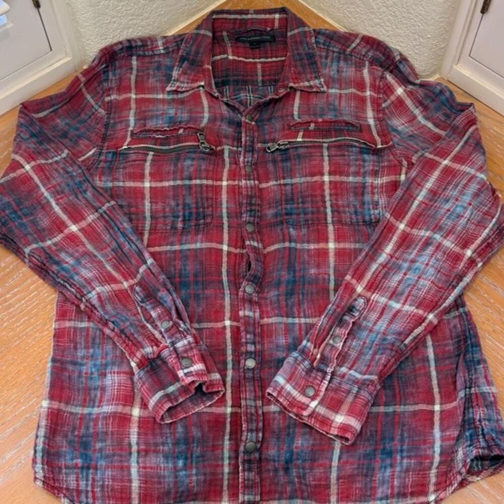 John Varvatos Reversible Red Plaid Button Up Long Sleeve Shirt